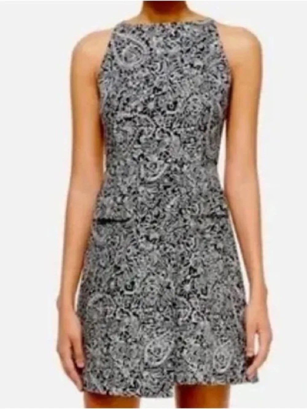 Tory Burch paisley doodle sheath A-line dress black/white women's size 8 office